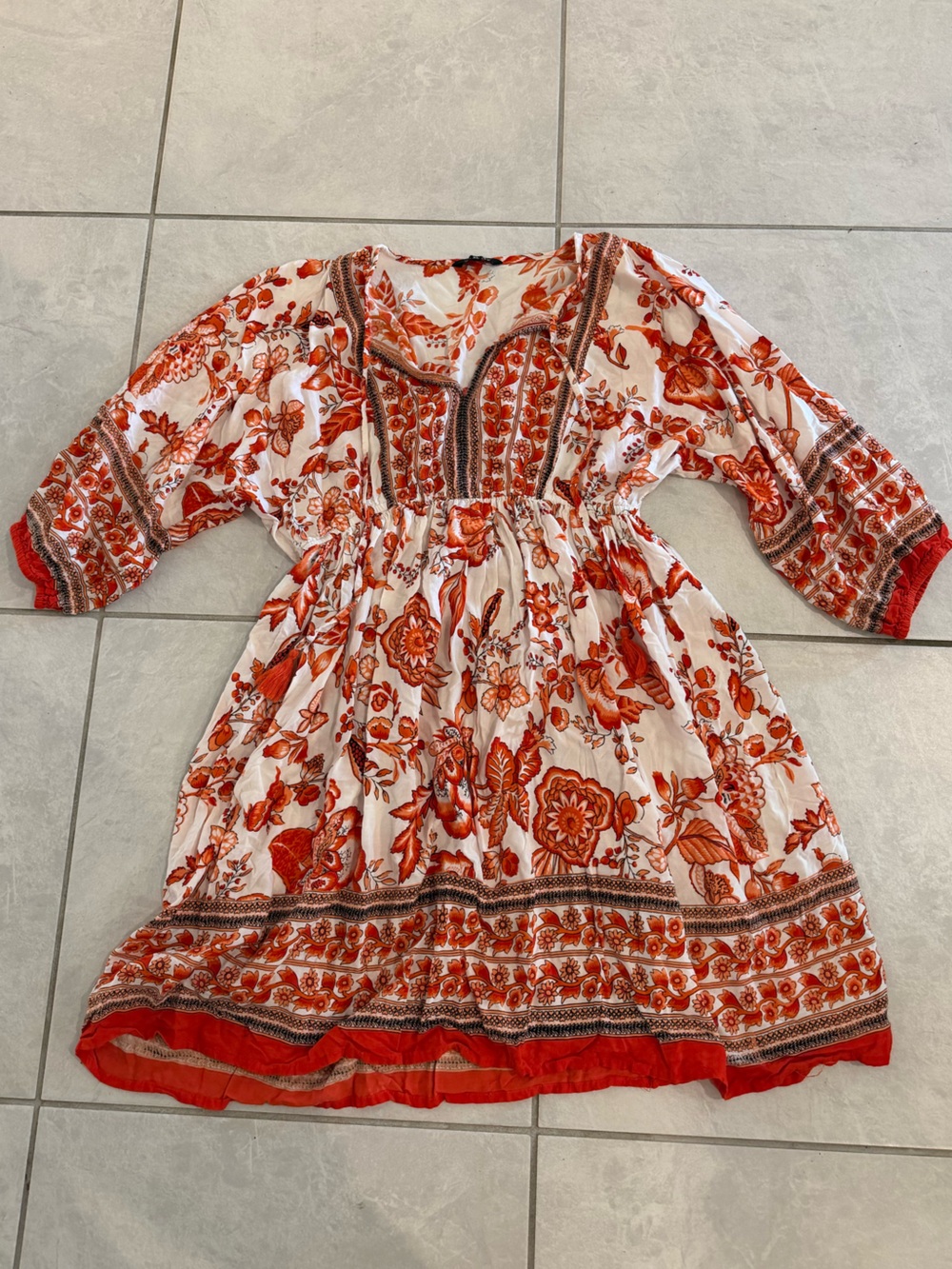 Boho Floral Strapless Dress in Red and White